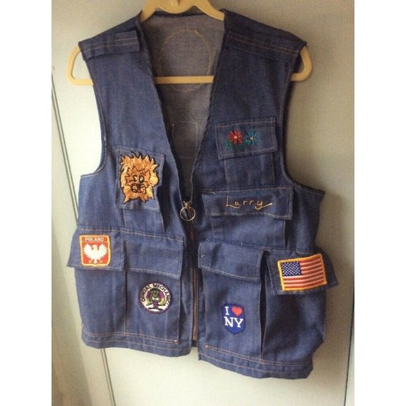 Unbranded Other - Men's Denim Vest Jean travel patches Disney NASA Railroad Larry Pockets